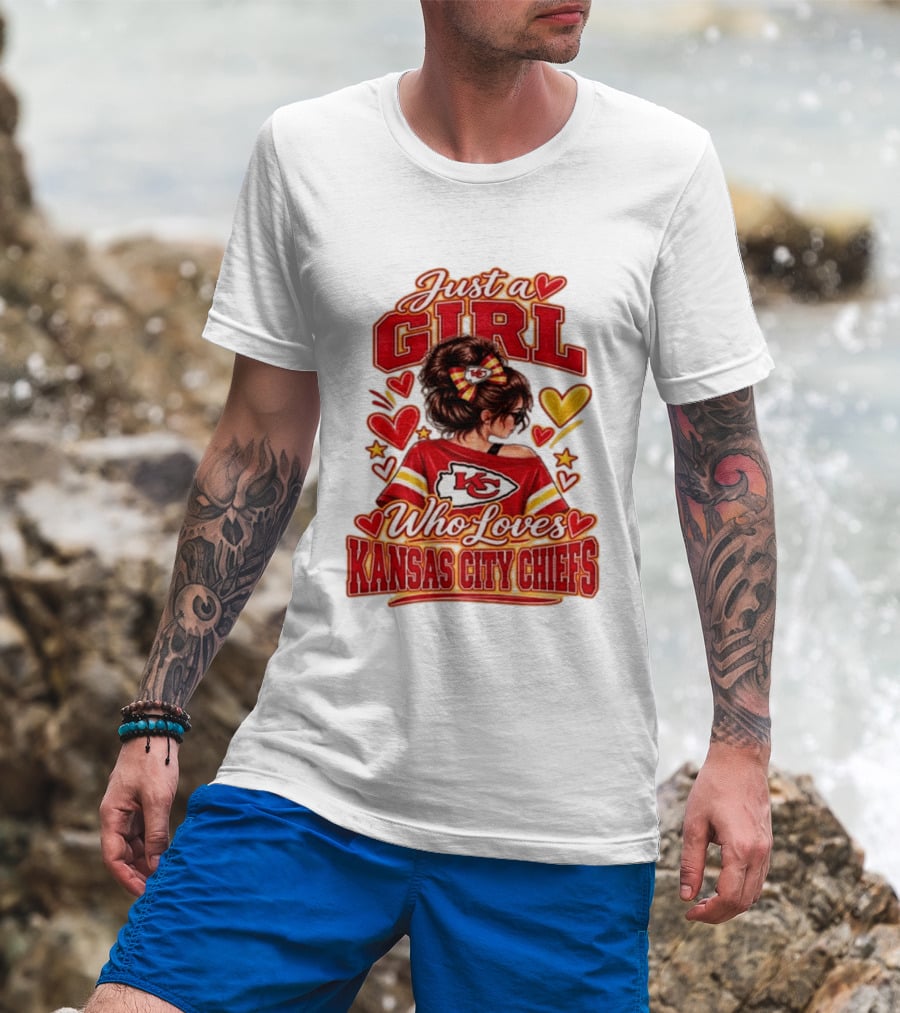 Just A Girl Who Loves Kansas City Chiefs KC Fan Heart Stars T-Shirt
