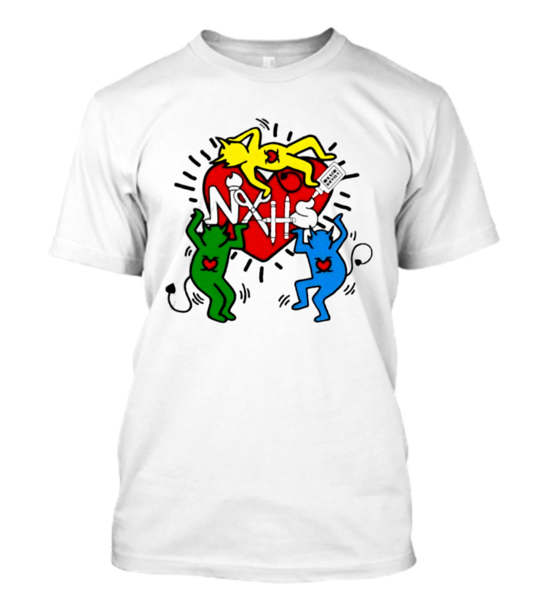 NAHS Blue Devils Keith Haring Heart Colorful Dancing Figures T-Shirt
