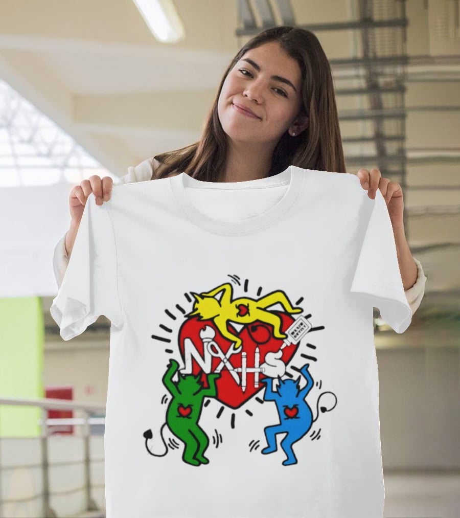 NAHS Blue Devils Keith Haring Heart Colorful Dancing Figures T-Shirt