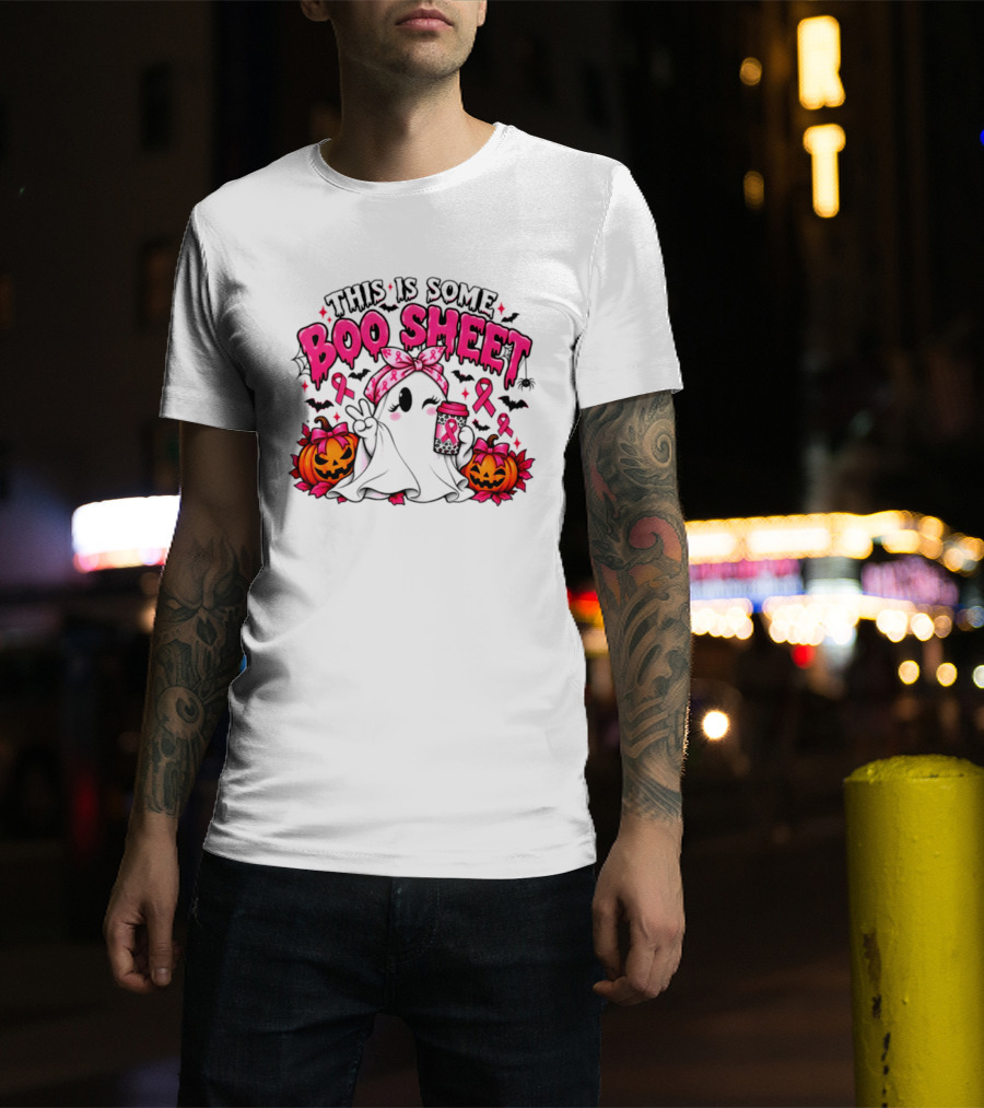 This Is Some Boo Sheet Breast Cancer Awareness Ghost Halloween Pink Ribbons Pumpkin T-Shirt