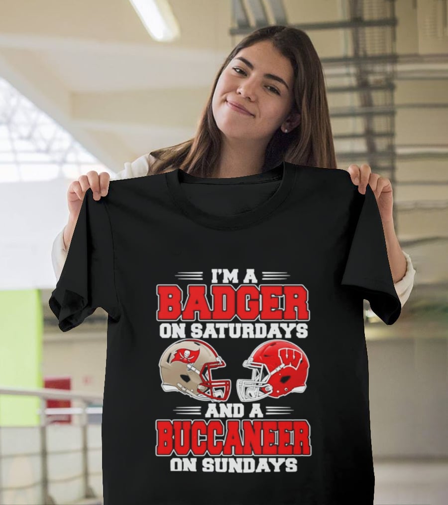I'm A Badger On Saturdays And A Buccaneer On Sundays Football Helmet T-Shirt