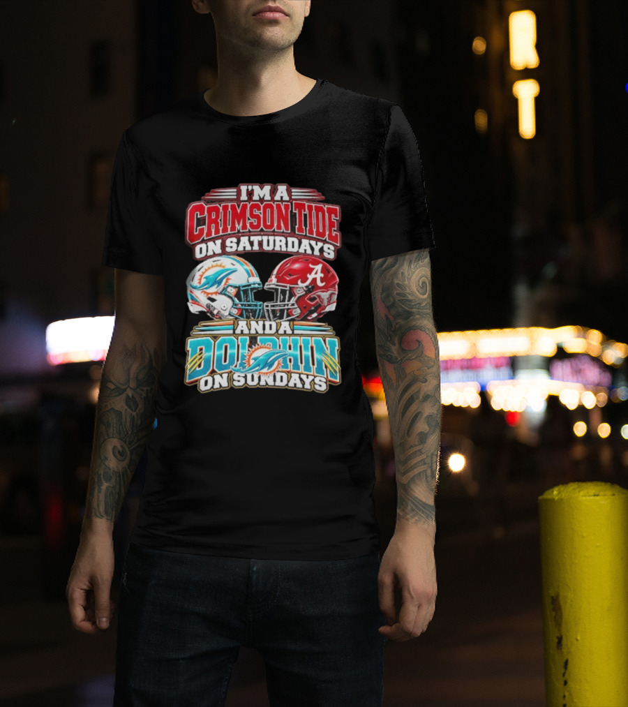 Crimson Tide Saturdays And Dolphin Sundays Football Helmets T-Shirt