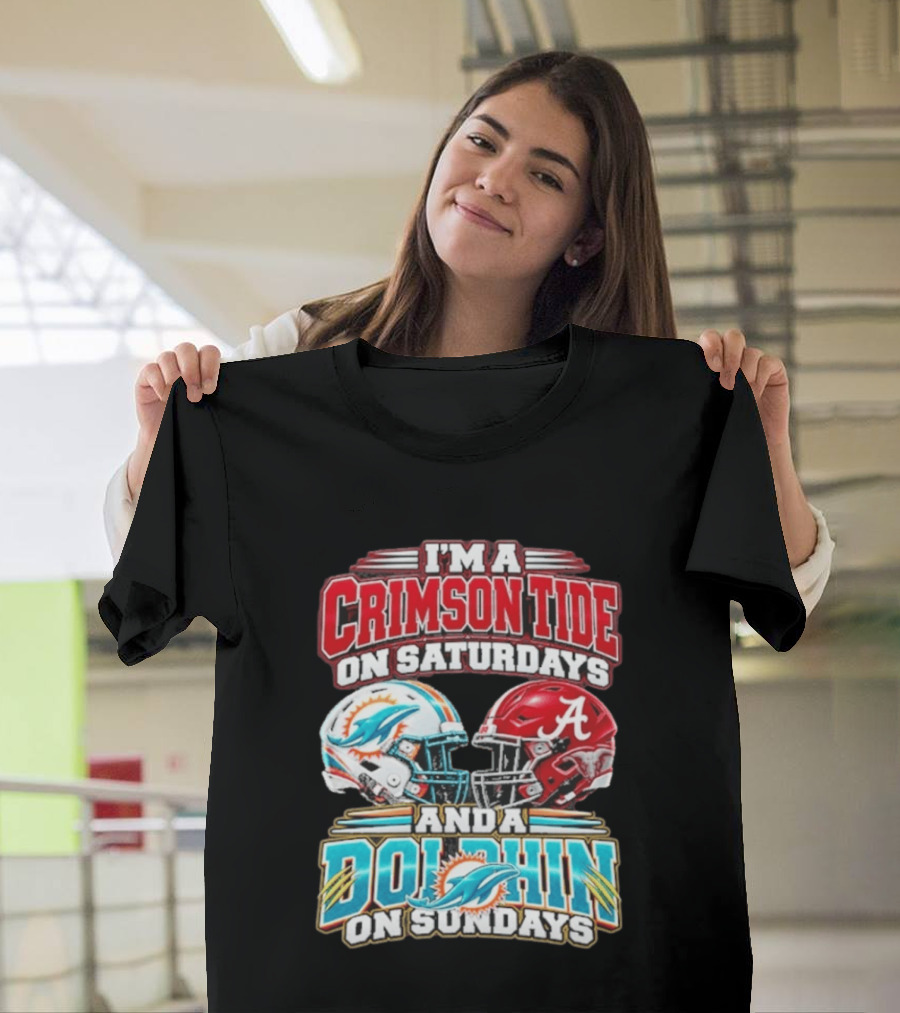 Crimson Tide Saturdays And Dolphin Sundays Football Helmets T-Shirt