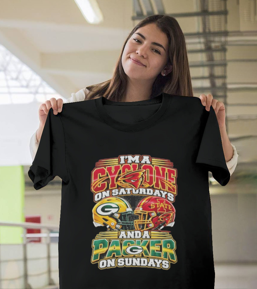 I'm A Cyclone On Saturdays State Helmet And A Packer On Sundays T-Shirt