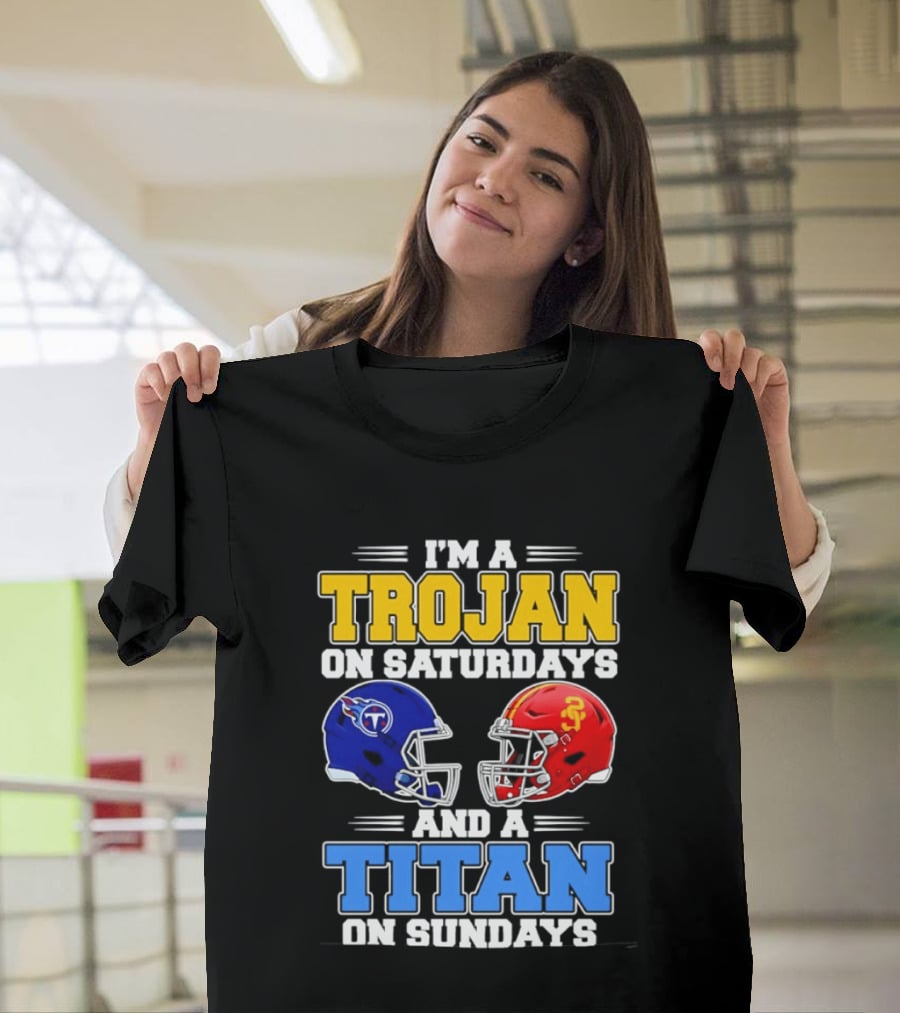 USC Trojans On Saturdays Titans On Sundays Football Helmets T-Shirt