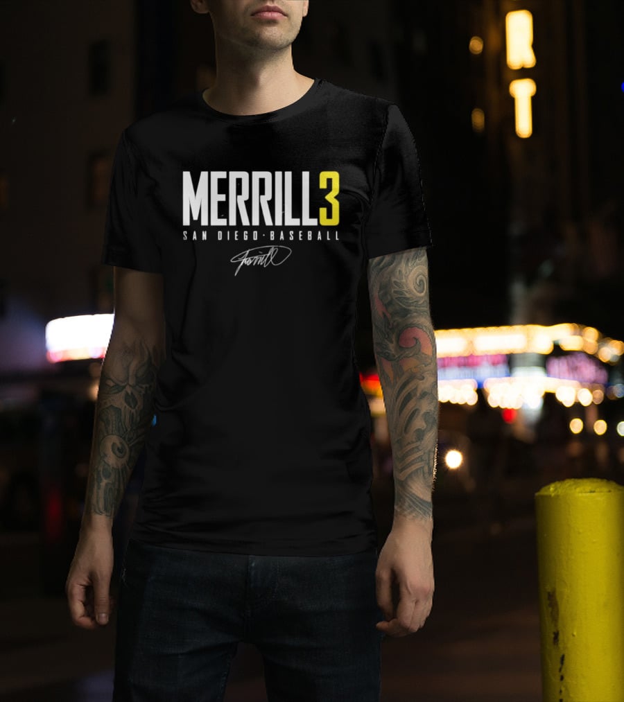 Jackson Merrill 3 San Diego Padres Name And Number Singature T-Shirt