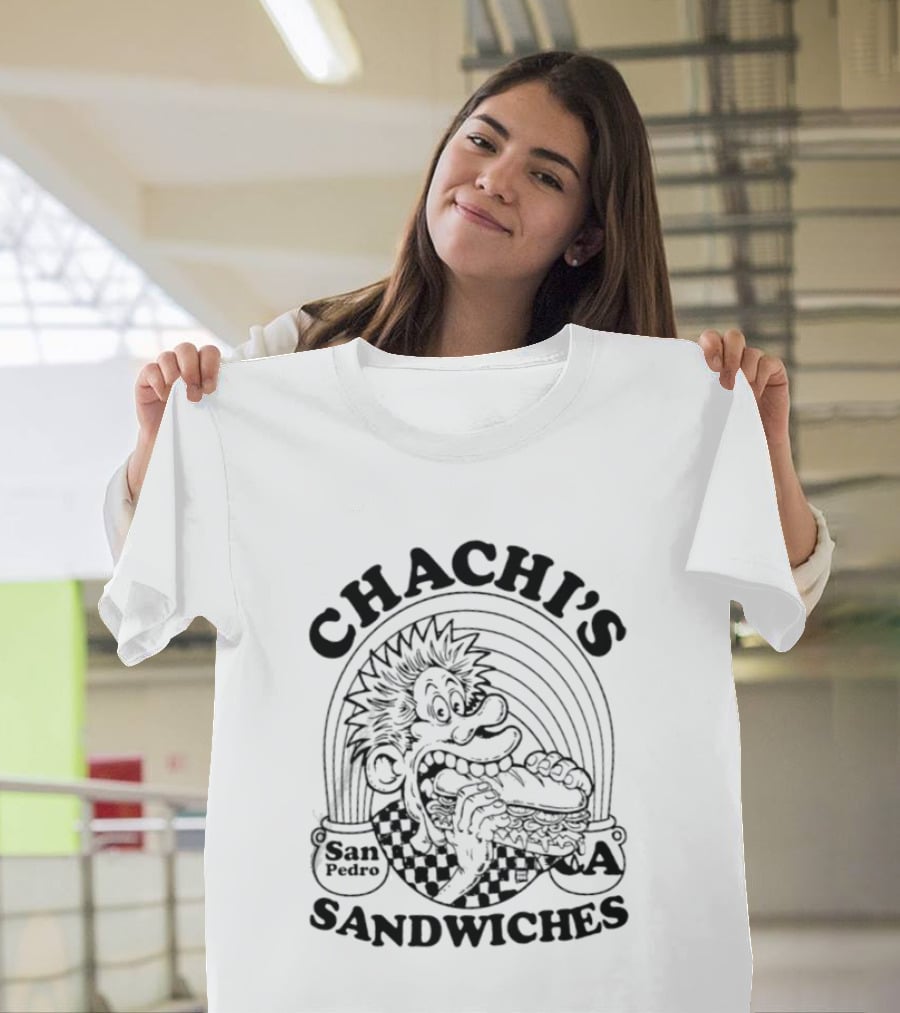 Chachi's San Pedro CA Sandwiches Sandwich Shop Comic Character Eating Sandwich T-Shirt