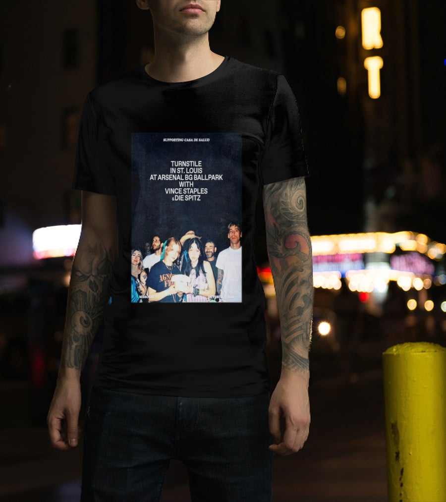 Turnstile St. Louis Arsenal BG Ballpark Vince Staples Die Spitz October 2026 Supporting Casa De Salud Missouri T-Shirt