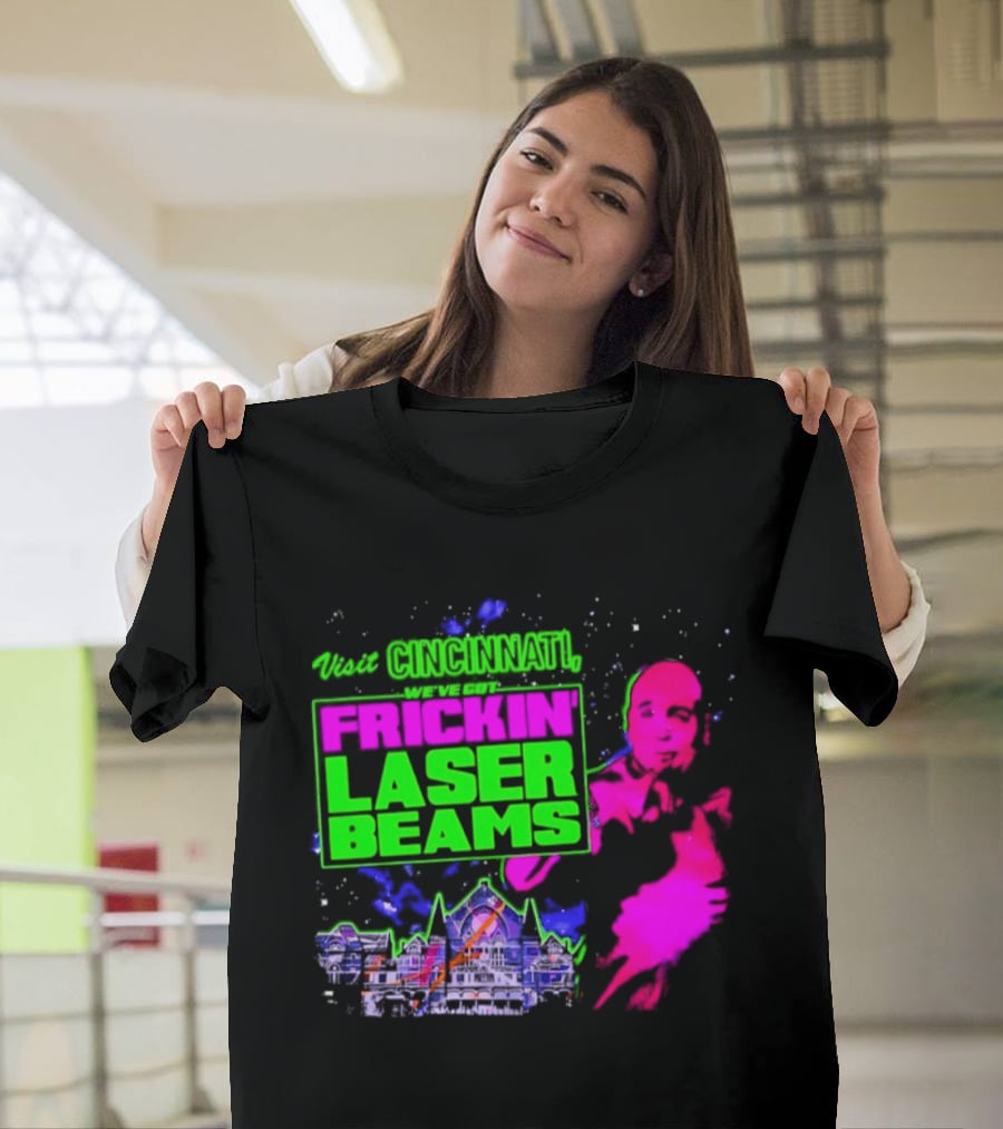 Visit Cincinnati Frickin' Laser Beams Retro Neon T-Shirt
