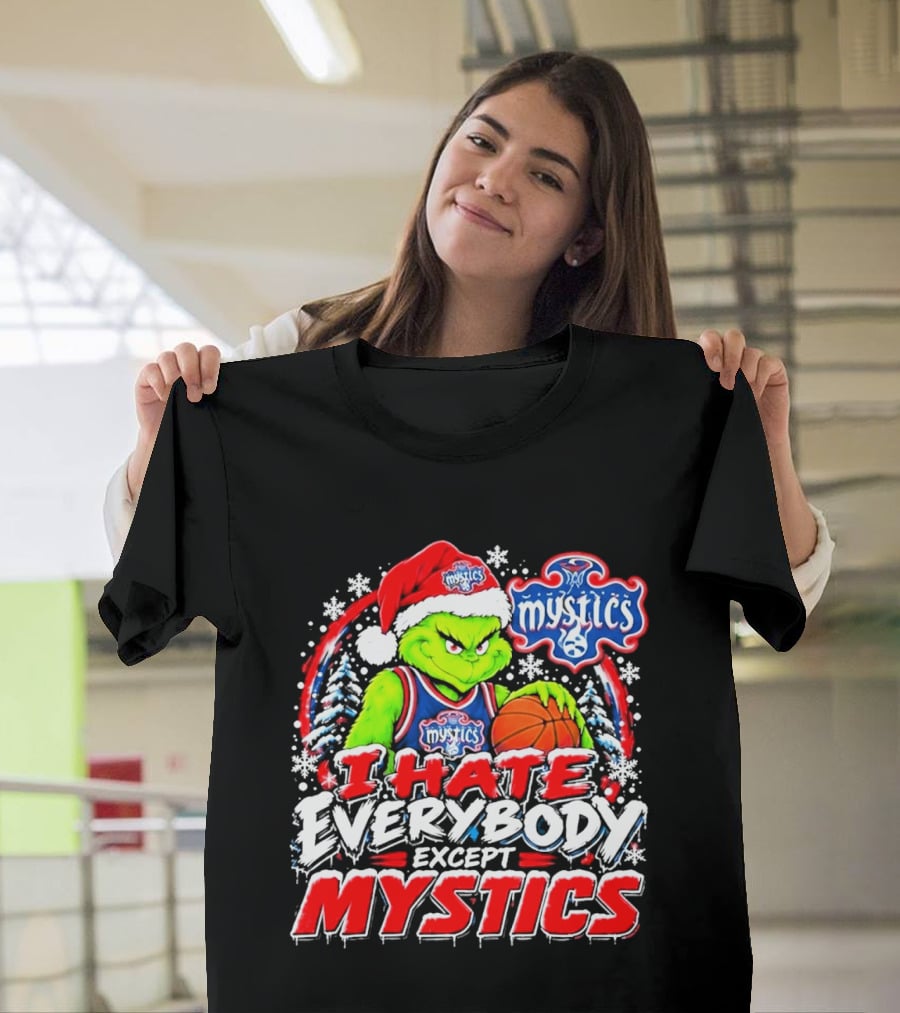 Washington Mystics I Hate Everybody Except Mystics Grinch Christmas T-Shirt
