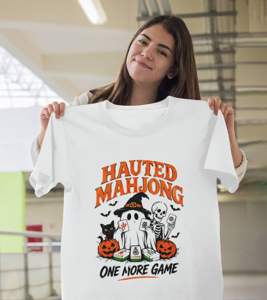 Hauted Mahjong Halloween Ghost Cat Skeleton Pumpkins One More Game T-Shirt