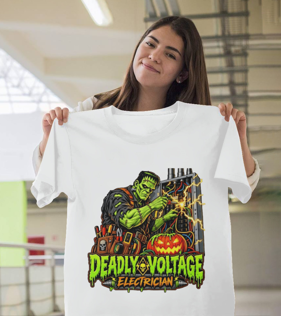 Deadly Voltage Electrician Frankenstein Halloween 2026 T-Shirt