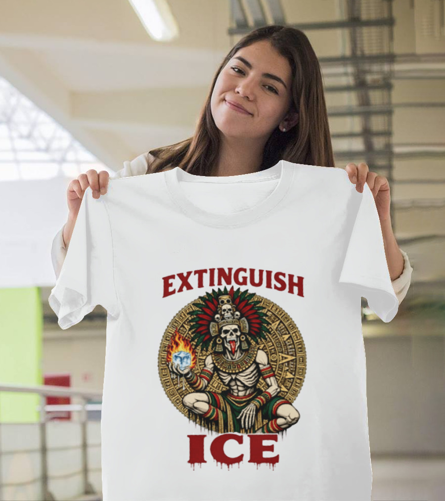 Aztec Skeleton Extinguish Ice Fire Mayan T-Shirt