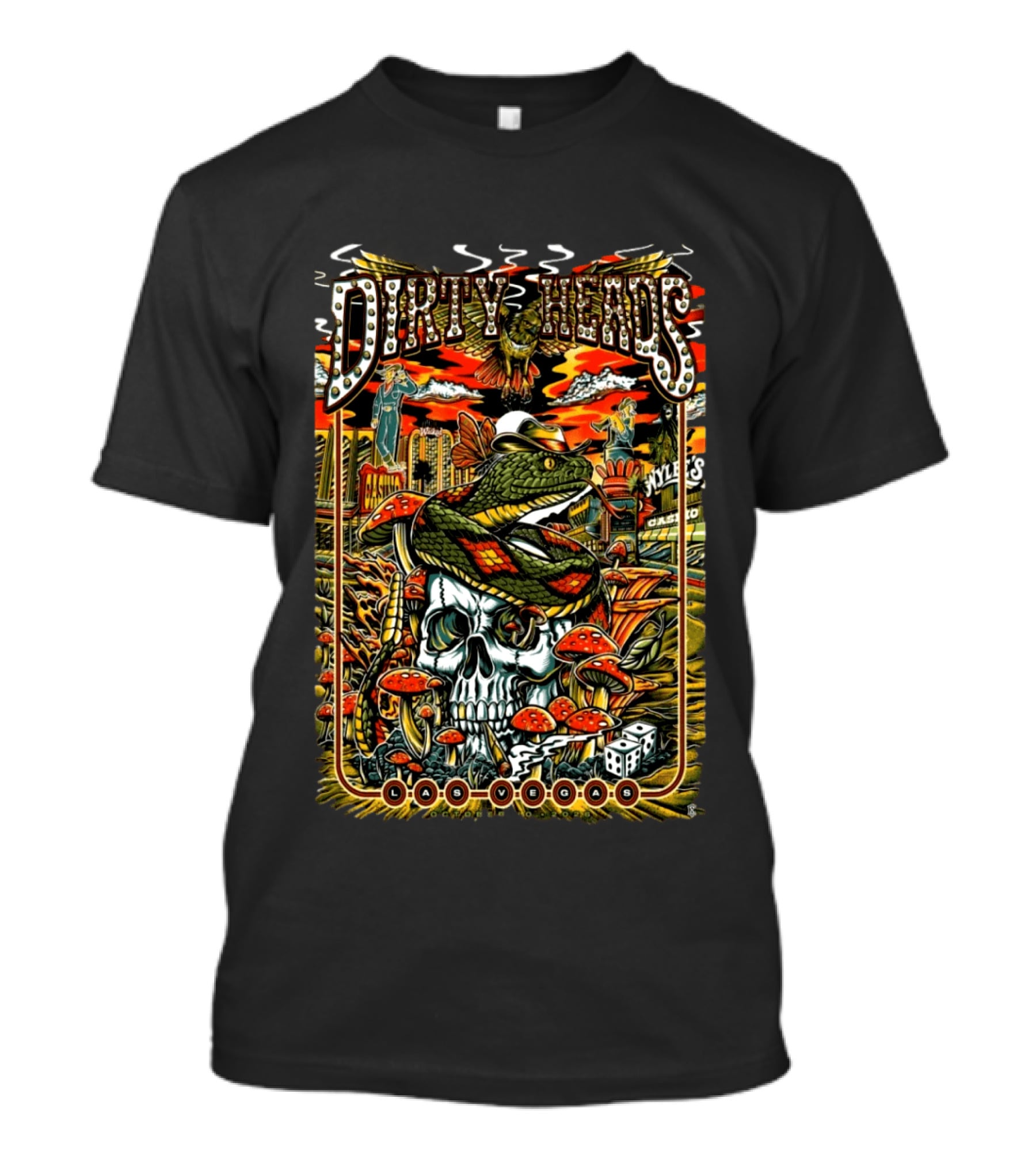 Dirty Heads Las Vegas 2026 Event With Snake Skull And Neon Lights T-Shirt