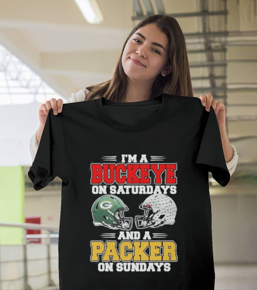 Buckeye On Saturdays Packer On Sundays Football Helmets T-Shirt
