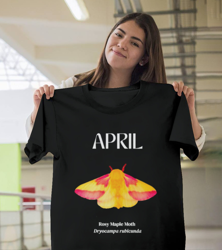 April Rosy Maple Moth Dryocampa Rubicunda Vibrant Yellow Pink Insect T-Shirt