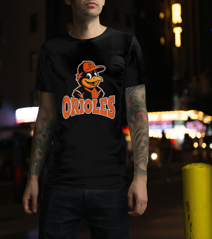 Baltimore Orioles Bird Cartoon Logo With Mascot Hat T-Shirt