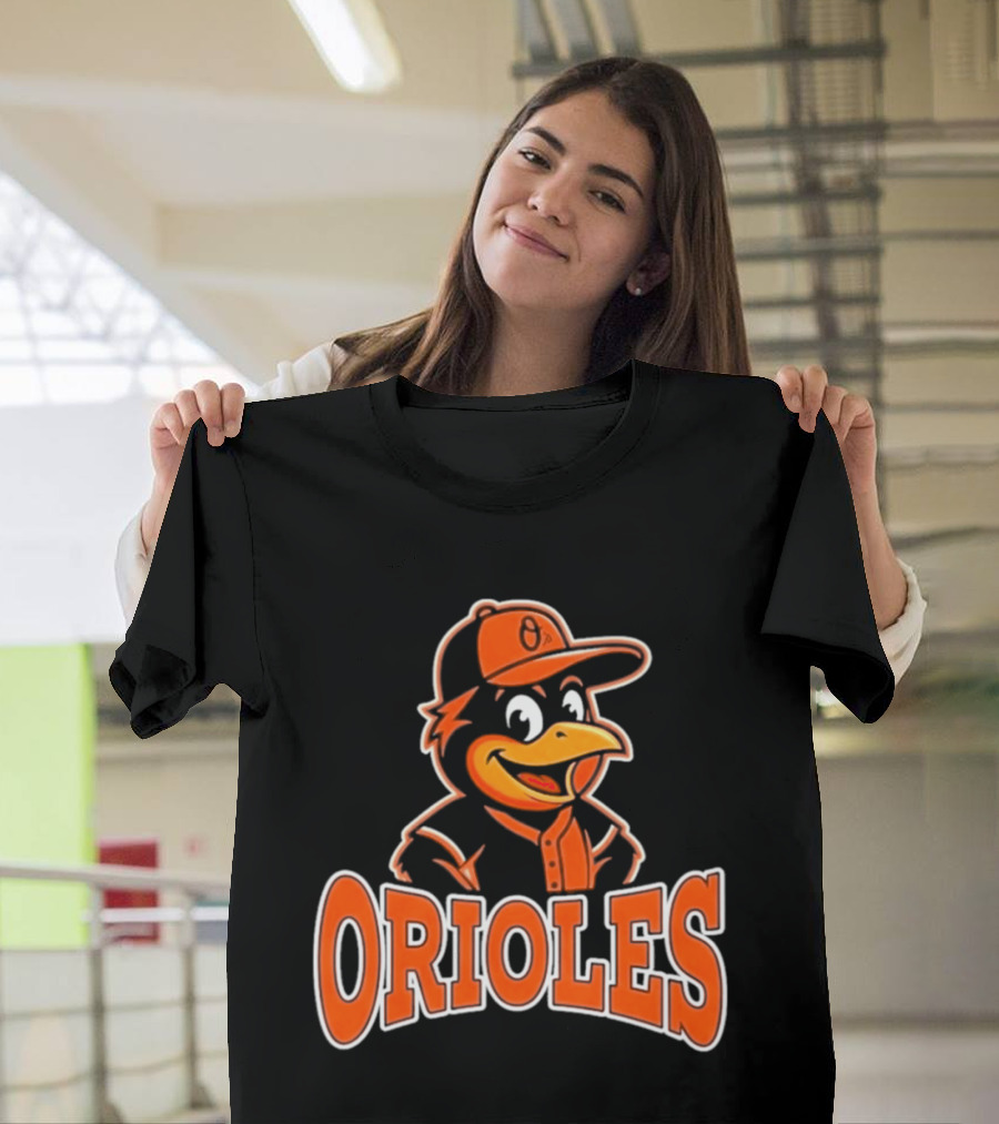 Baltimore Orioles Bird Cartoon Logo With Mascot Hat T-Shirt