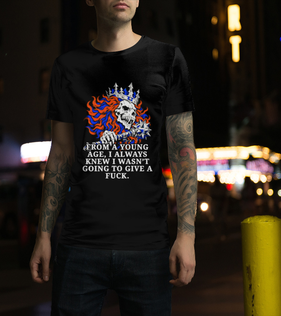 From A Young Age Skull Crown Red Blue White T-Shirt