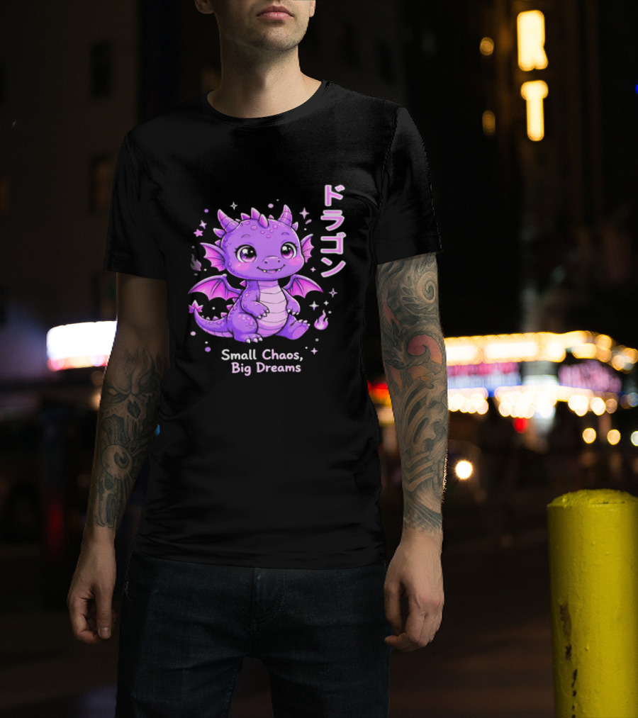 Dragon Small Chaos Big Dreams Purple Kawaii Anime T-Shirt