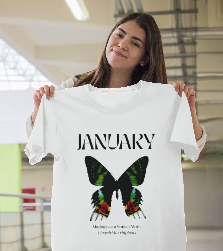 January Madagascan Sunset Moth Chrysiridia Rhipheus T-Shirt