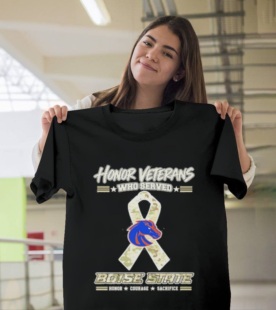 Boise State Honor Veterans Who Served Military Camo Ribbon T-Shirt