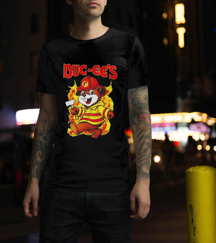 Buc Ees Firefighter 2026 Mascot In Fire Gear T-Shirt