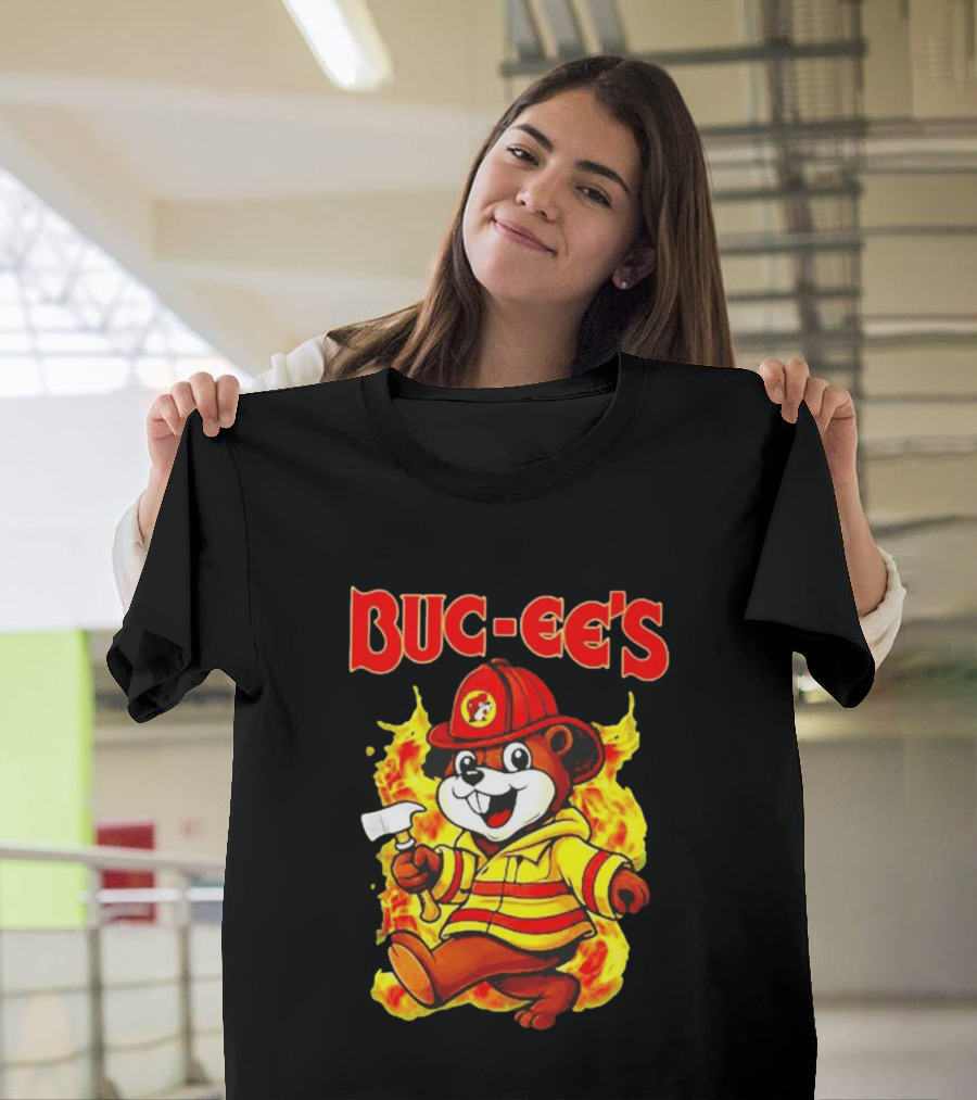 Buc Ees Firefighter 2026 Mascot In Fire Gear T-Shirt