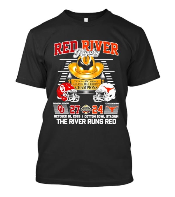 Oklahoma Sooners Red River 2026 The River Runs Red 27 24 Cotton Bowl Stadium T-Shirt