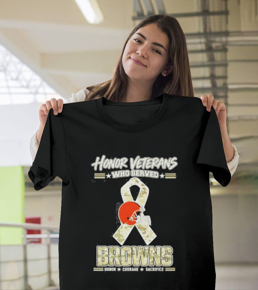 Cleveland Browns Honor Veterans Camo Ribbon Military Appreciation T-Shirt