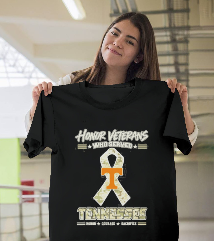 Tennessee Volunteers Honor Veterans Who Served Military Camo Ribbon T-Shirt