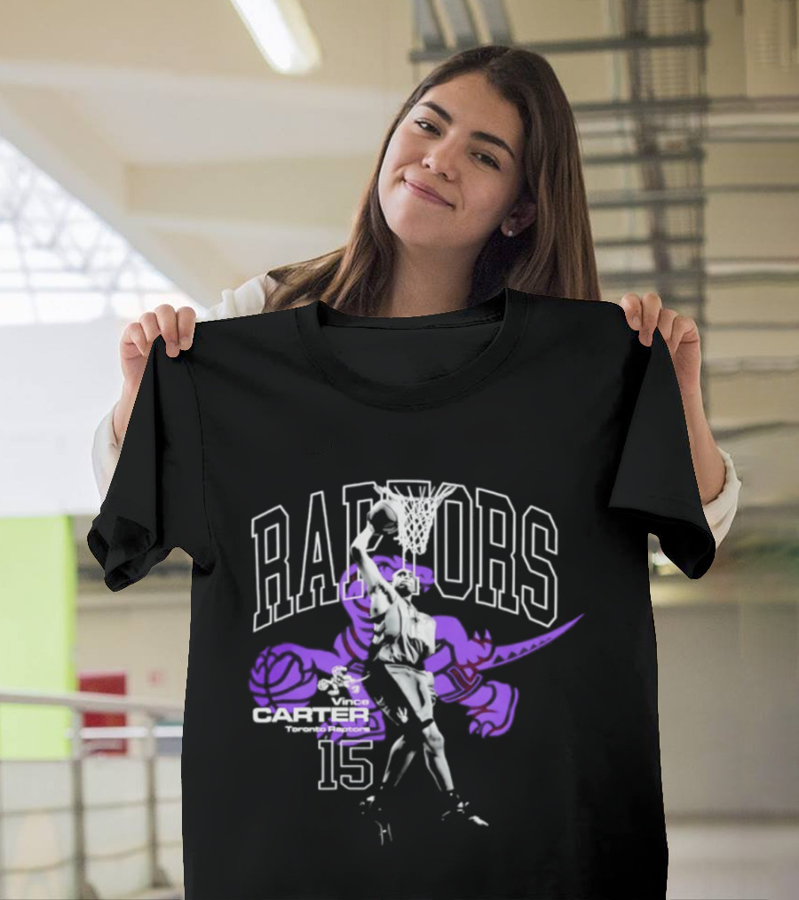 Vince Carter Toronto Raptors Raptors 15 Number Jump Hardwood T-Shirt