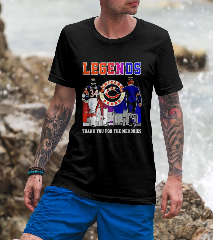 Chicago Bears Legends Walter Payton Mike Ditka Thank You For The Memories Skyline T-Shirt