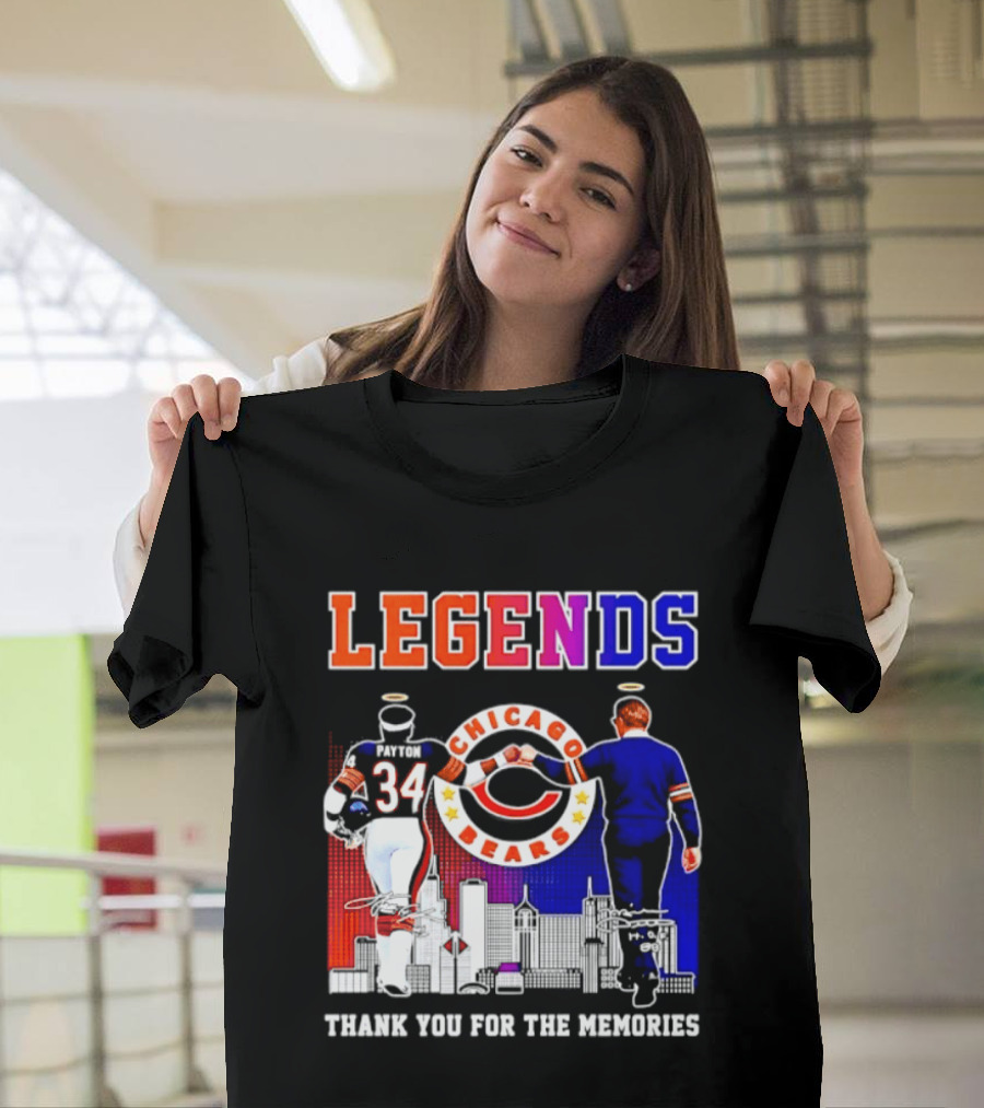 Chicago Bears Legends Walter Payton Mike Ditka Thank You For The Memories Skyline T-Shirt