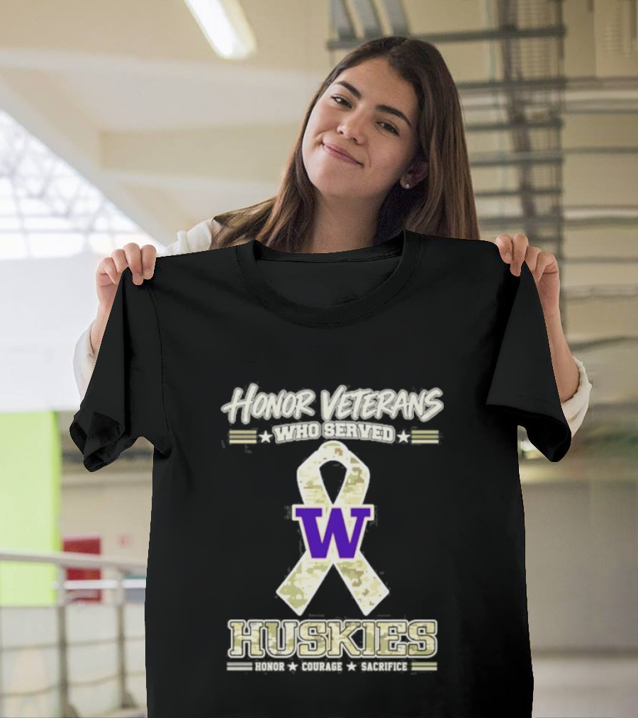 Honor Veterans Washington Huskies Military Camo Ribbon Veterans Day T-Shirt