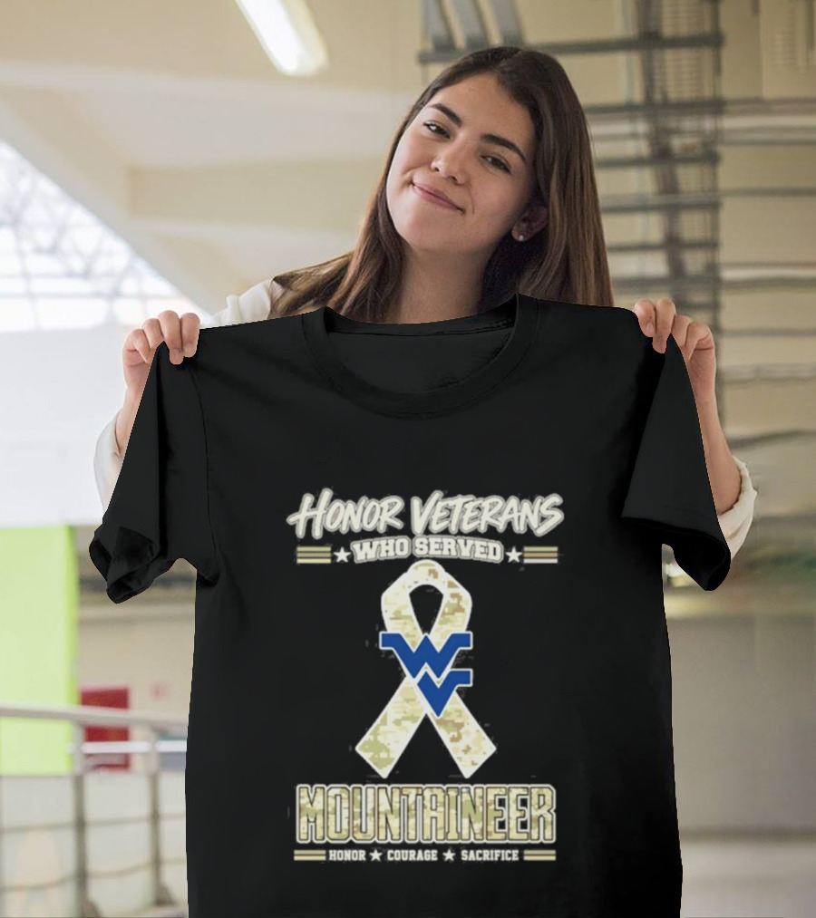 West Virginia Mountaineers Honor Veterans Military Camo Ribbon Veterans Day T-Shirt