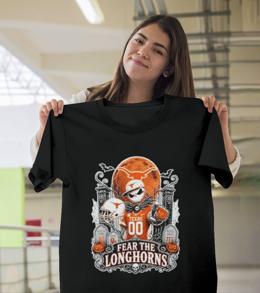 Texas Longhorns Halloween Jack Skellington Fear The Longhorns T-Shirt