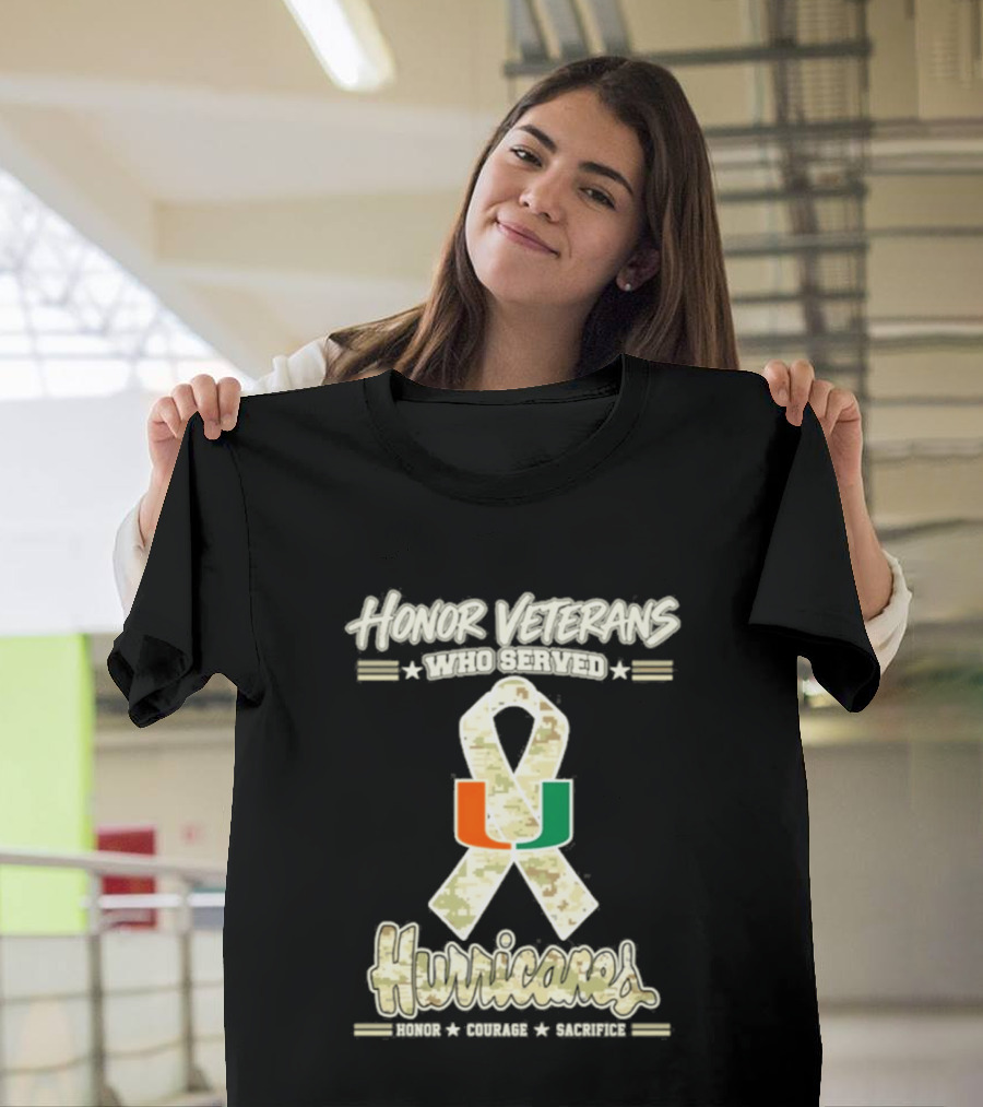 Miami Hurricanes Honor Veterans Who Served Camo Ribbon Veterans Day T-Shirt