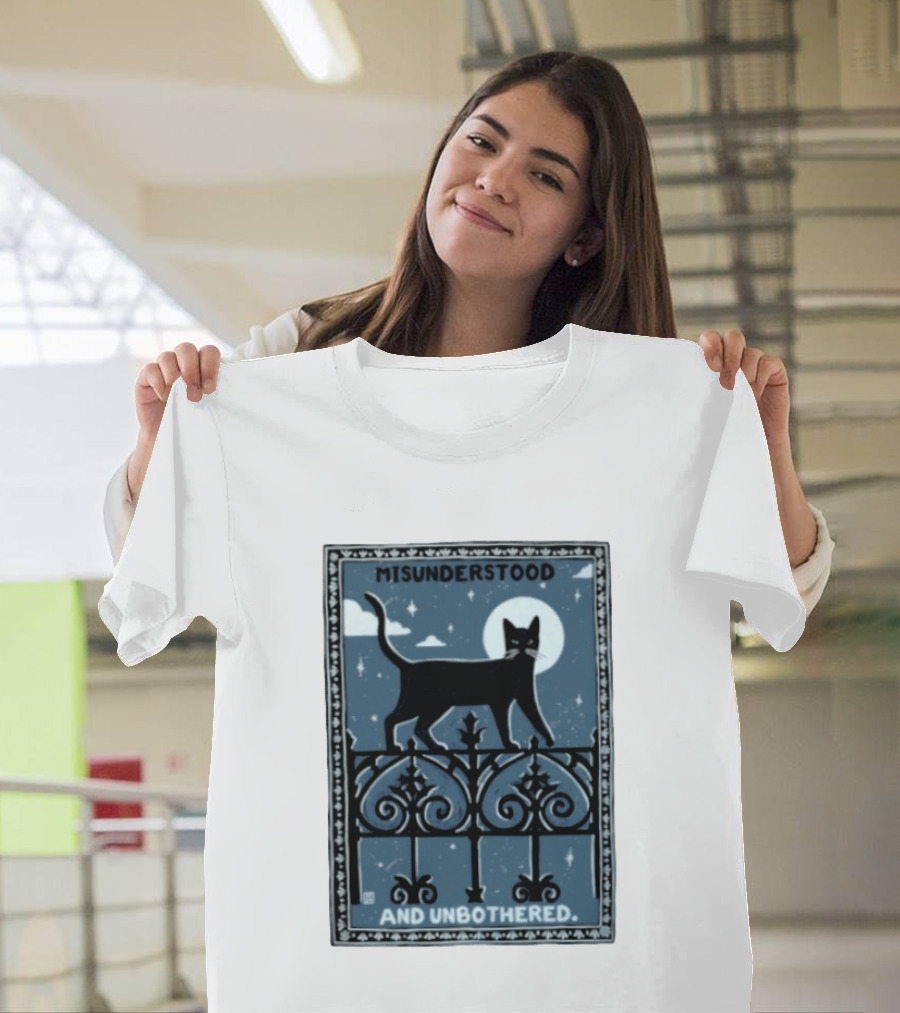 Misunderstood Black Cat Unbothered Full Moon Night Sky T-Shirt