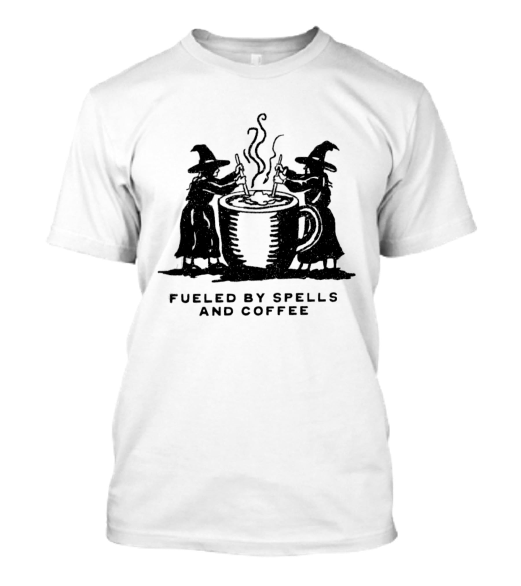 Fueled By Spells And Coffee Witch Magic Potion Cauldron Wizards T-Shirt