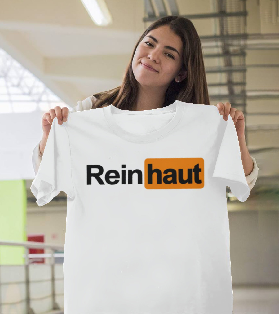 Reinhaut Bold Black And Orange Text Logo Fashion T-Shirt
