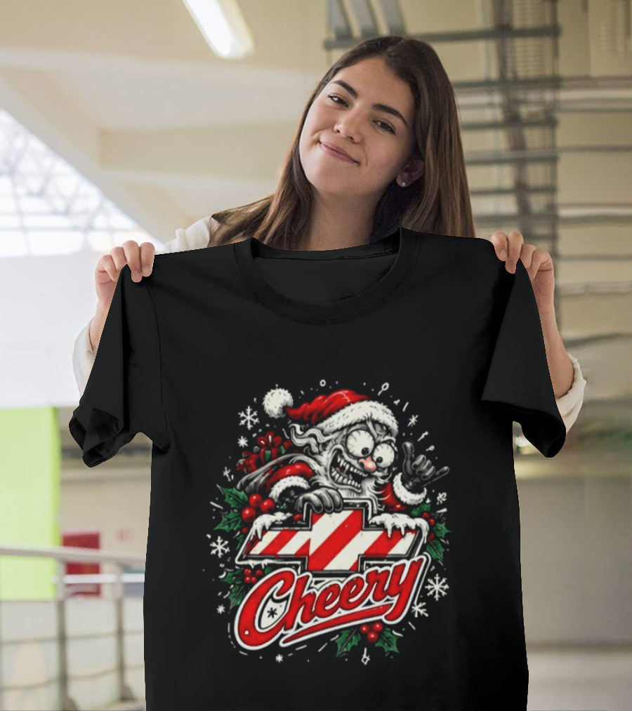 Chevrolet Cheery Crazy Santa Christmas Snowflakes Holly Chevy Lovers T-Shirt