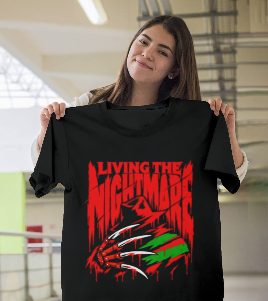 Living The Nightmare Freddy Krueger Halloween Claw Horror Movie T-Shirt