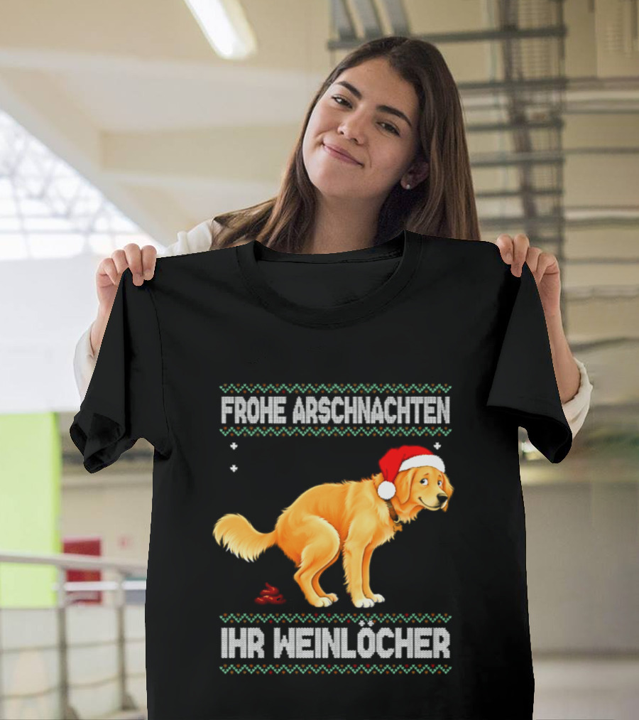 Frohe Arschnachten Ihr Weinlocher Golden Retriever Christmas Santa Hat T-Shirt