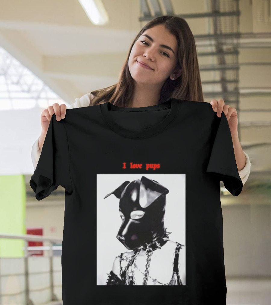 I Love Pups Latex Dog Hood Leather Pup Mask BDSM Gear T-Shirt