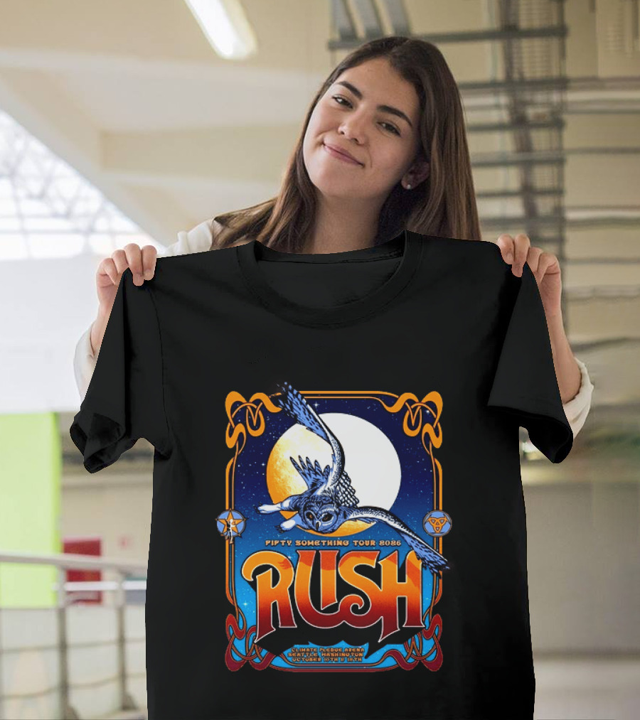 Rush Fifty Something Tour 2026 Seattle WA Climate Pledge Arena October 10th 12th Owl Lithograph T-Shirt