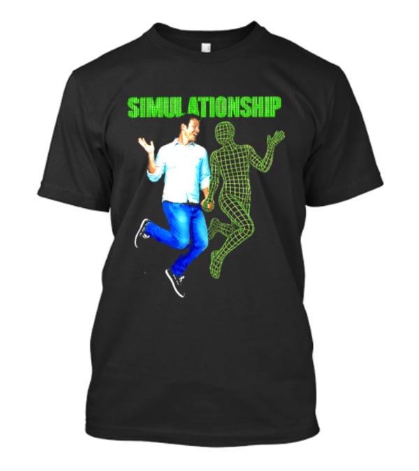 Simulationship Simulation Glitch Digital Jumping Man And Wireframe Figure T-Shirt