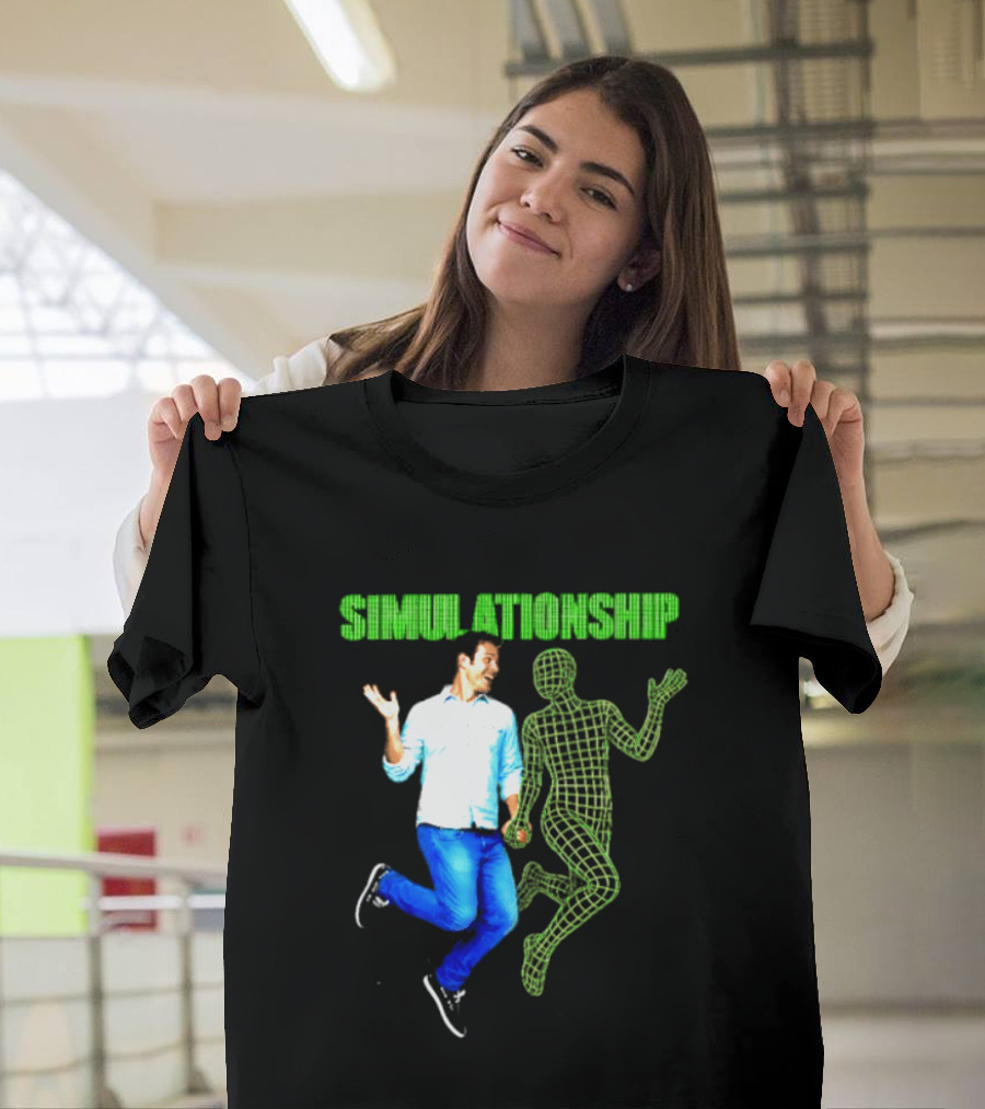 Simulationship Simulation Glitch Digital Jumping Man And Wireframe Figure T-Shirt