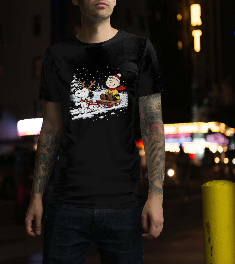 Snoopy Reindeer Christmas Sleigh Ride With Charlie Brown For Peanuts And Winter Lovers T-Shirt