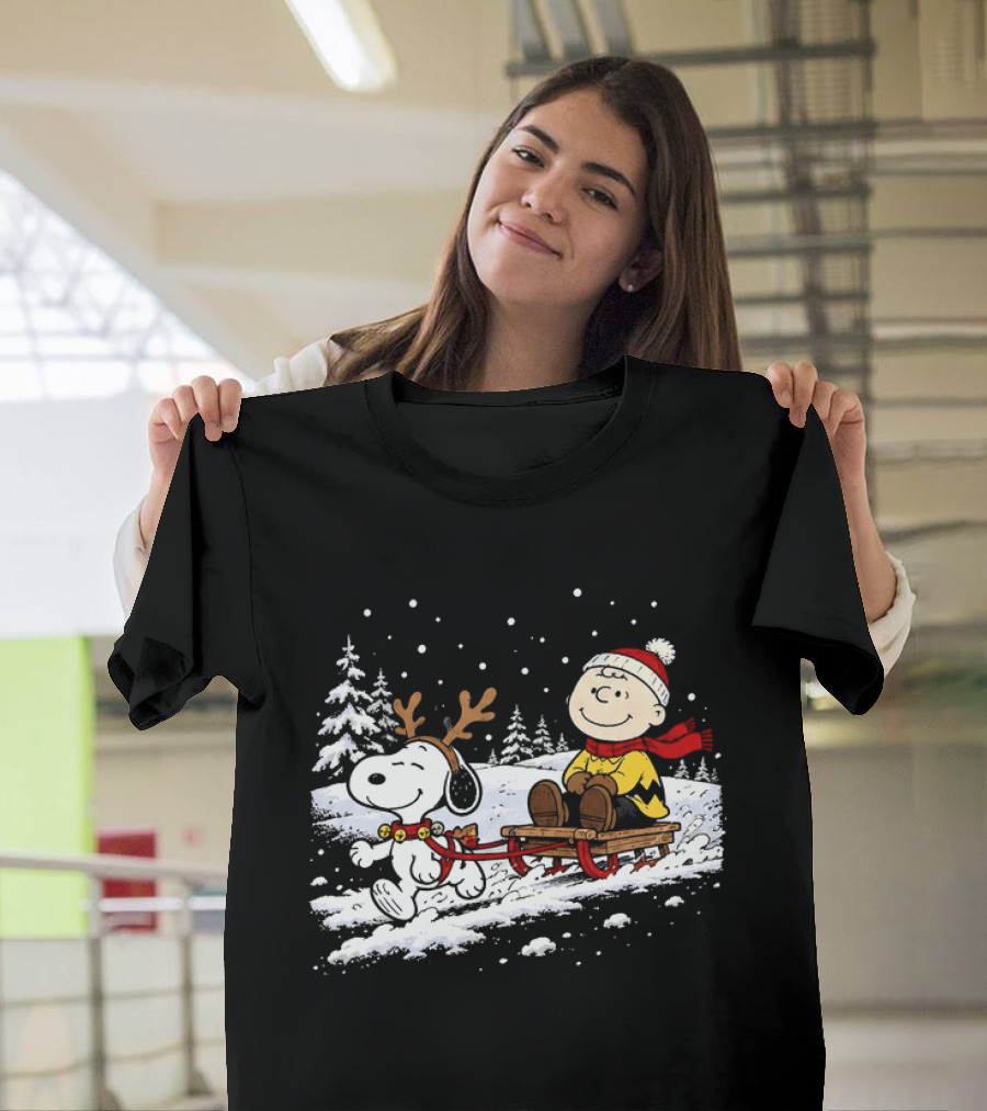 Snoopy Reindeer Christmas Sleigh Ride With Charlie Brown For Peanuts And Winter Lovers T-Shirt